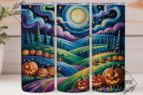 Starry Night Halloween Pumpkins Tumbler Sublimation sassyprint 