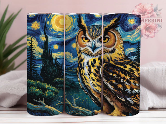 Starry Night Owl 20oz Tumbler, Van Gogh Style Tumbler, Owl Tumbler Wrap, Artistic Tumbler Design, 20oz Tumbler Wrap, Night Sky Tumbler, Sublimation Art Tumbler Sublimation Li Zamperini 