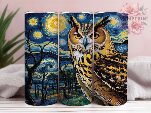 Starry Night Owl 20oz Tumbler, Van Gogh Style Tumbler, Owl Tumbler Wrap, Artistic Tumbler Design, 20oz Tumbler Wrap, Night Sky Tumbler, Sublimation Art Tumbler Sublimation Li Zamperini 
