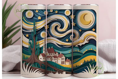 Starry Night Papercut 20oz Tumbler Wrap Sublimation PixelChick 