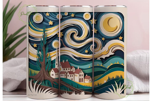 Starry Night Papercut 20oz Tumbler Wrap Sublimation PixelChick 