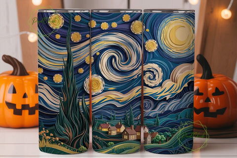 Starry Night Papercut 20oz Tumbler Wrap Sublimation PixelChick 
