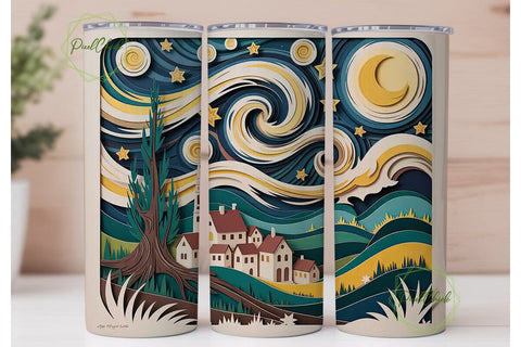 Starry Night Papercut 20oz Tumbler Wrap Sublimation PixelChick 