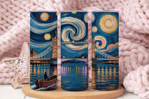 Starry Night Tower Bridge 20oz Tumbler Sublimation DesignSVG 