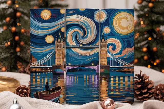 Starry Night Tower Bridge 20oz Tumbler Sublimation DesignSVG 