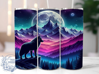 Starry Night Wolf Mountain Tumbler, Wolf Tumbler Wrap, Mountain Landscape Tumbler, Starry Night Design, 20oz Tumbler, Nature Drinkware, Animal Lover Gift, Wilderness Decor Sublimation ToriDesigns 