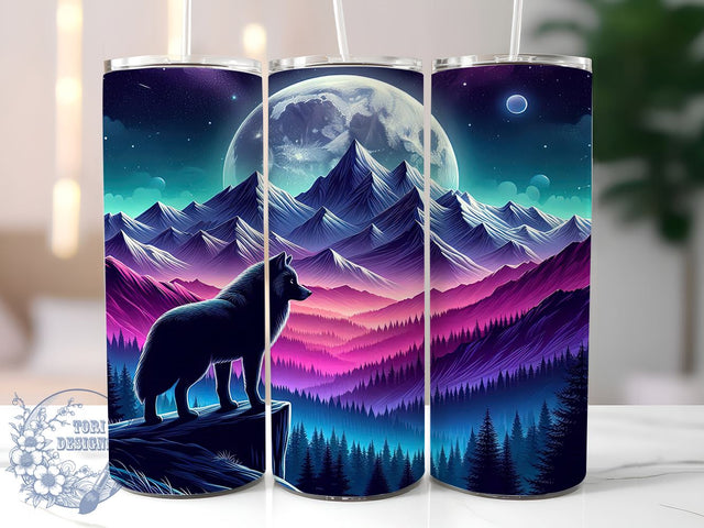 Starry Night Wolf Mountain Tumbler, Wolf Tumbler Wrap, Mountain Landscape Tumbler, Starry Night Design, 20oz Tumbler, Nature Drinkware, Animal Lover Gift, Wilderness Decor Sublimation ToriDesigns 