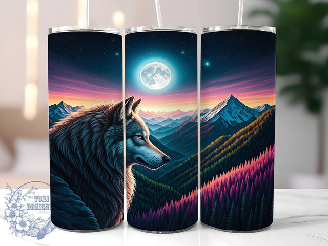 Starry Night Wolf Mountain Tumbler, Wolf Tumbler Wrap, Mountain Landscape Tumbler, Starry Night Design, 20oz Tumbler, Nature Drinkware, Animal Lover Gift, Wilderness Decor Sublimation ToriDesigns 