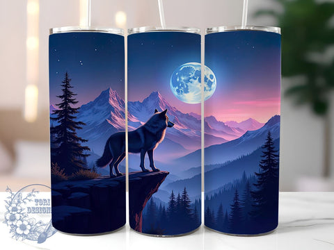 Starry Night Wolf Mountain Tumbler, Wolf Tumbler Wrap, Mountain Landscape Tumbler, Starry Night Design, 20oz Tumbler, Nature Drinkware, Animal Lover Gift, Wilderness Decor Sublimation ToriDesigns 