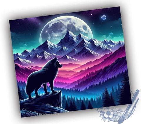 Starry Night Wolf Mountain Tumbler, Wolf Tumbler Wrap, Mountain Landscape Tumbler, Starry Night Design, 20oz Tumbler, Nature Drinkware, Animal Lover Gift, Wilderness Decor Sublimation ToriDesigns 