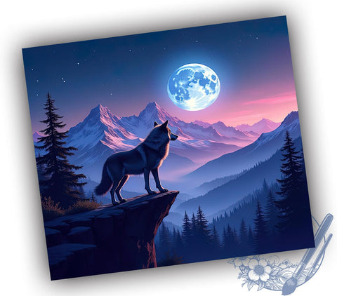 Starry Night Wolf Mountain Tumbler, Wolf Tumbler Wrap, Mountain Landscape Tumbler, Starry Night Design, 20oz Tumbler, Nature Drinkware, Animal Lover Gift, Wilderness Decor Sublimation ToriDesigns 
