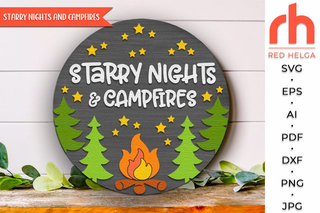 Starry Nights and Campfires SVG, Summer Door Sign Cut File SVG RedHelgaArt 