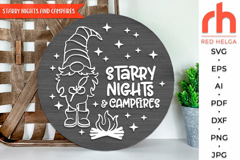 Starry Nights and Campfires SVG, Summer Shirt Cut File, Window Decor DXF, Camping Design Vector, Gnome with a Sausage Outline SVG RedHelgaArt 