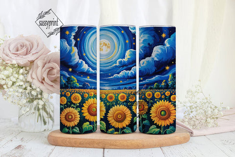 Starry Sunflower Field Tumbler Wrap PNG Sublimation sassyprint 