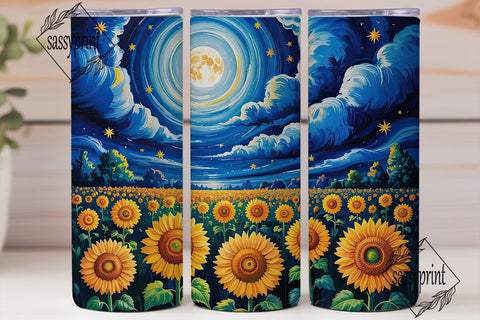 Starry Sunflower Field Tumbler Wrap PNG Sublimation sassyprint 