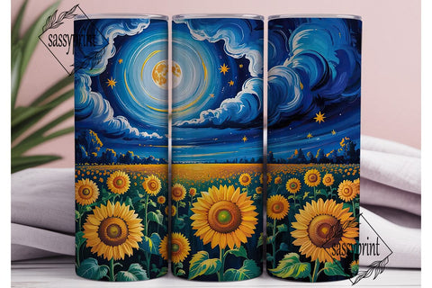 Starry Sunflower Field Tumbler Wrap PNG Sublimation sassyprint 