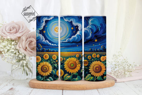 Starry Sunflower Field Tumbler Wrap PNG Sublimation sassyprint 