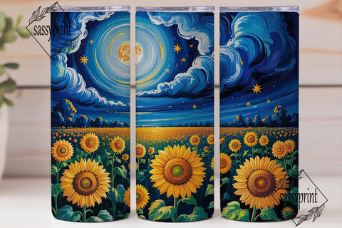 Starry Sunflower Field Tumbler Wrap PNG Sublimation sassyprint 