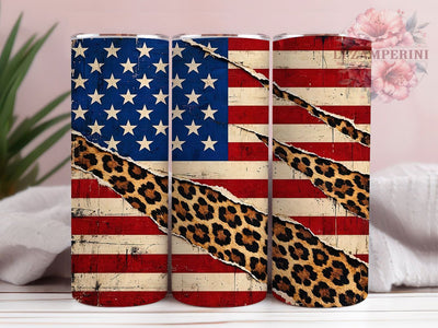 Stars Leopard Flag 20oz Tumbler, Stars Pattern, Leopard Print, Flag Motif, Patriotic Style, Bold Design, Skinny Tumbler, Sublimation PNG Sublimation Li Zamperini 