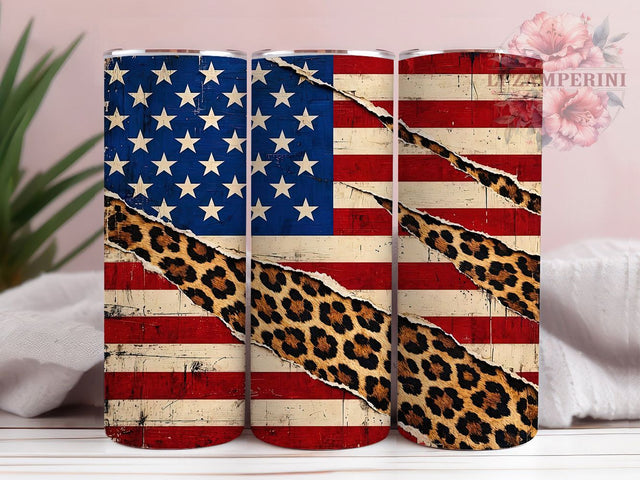 Stars Leopard Flag 20oz Tumbler, Stars Pattern, Leopard Print, Flag Motif, Patriotic Style, Bold Design, Skinny Tumbler, Sublimation PNG Sublimation Li Zamperini 