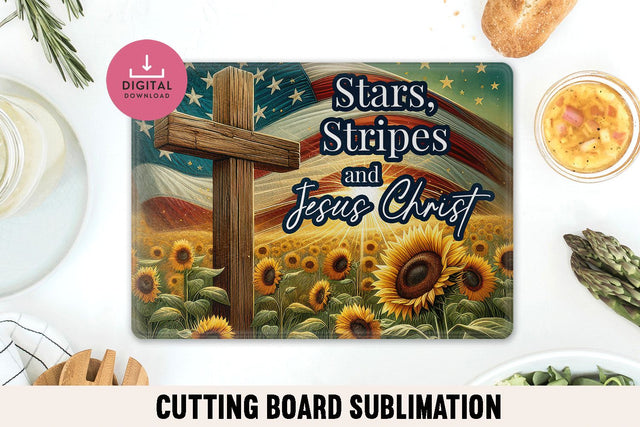 Stars Stripes and Jesus Christ Cutting Board PNG Sublimation BijouBay 