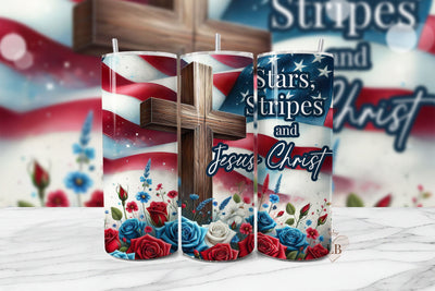 Stars Stripes and Jesus Christ Tumbler Sublimation PNG Sublimation BijouBay 
