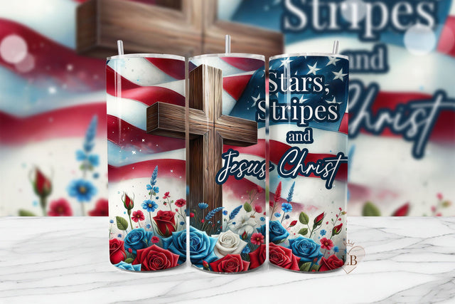 Stars Stripes and Jesus Christ Tumbler Sublimation PNG Sublimation BijouBay 