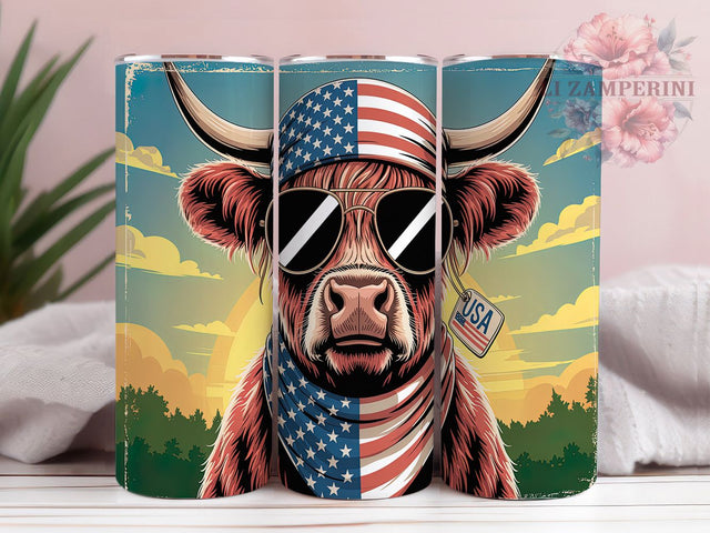 Stars & Stripes Farm Life Tumbler, American Farm Gift, Highland Cattle Design, Country Farm Present, USA Animal Cup, Farm Life Gift, Sublimation Template Sublimation Li Zamperini 