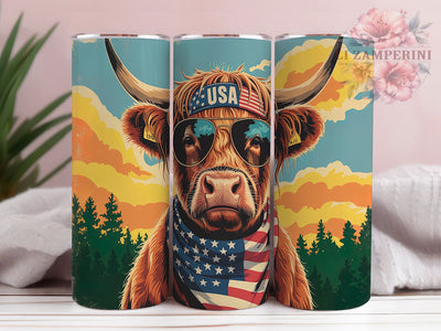 Stars & Stripes Farm Life Tumbler, American Farm Gift, Highland Cattle Design, Country Farm Present, USA Animal Cup, Farm Life Gift, Sublimation Template Sublimation Li Zamperini 