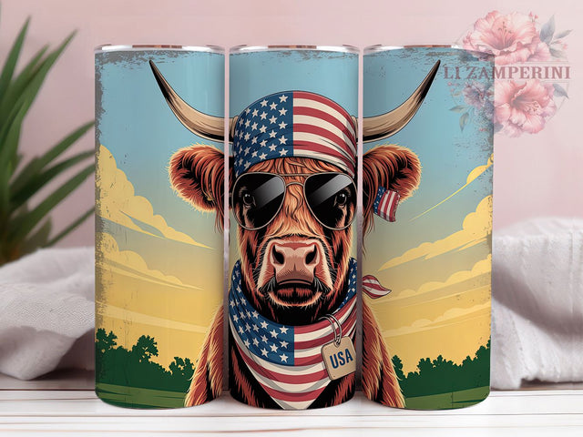 Stars & Stripes Farm Life Tumbler, American Farm Gift, Highland Cattle Design, Country Farm Present, USA Animal Cup, Farm Life Gift, Sublimation Template Sublimation Li Zamperini 