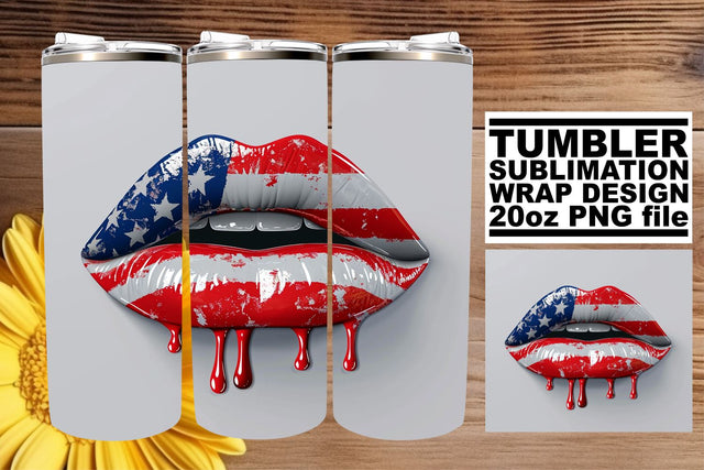 Stars, Stripes & Lips: 3D Tumbler Design Sublimation afrosvg 