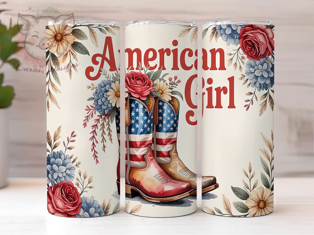 Stars & Stripes Patriotic Girl Tumbler, American Pride Design, USA Girl Power Cup, Fourth July Women, Patriotic Female Art, American Woman Design, Stars Stripes Girl Sublimation Lara' s Designs 