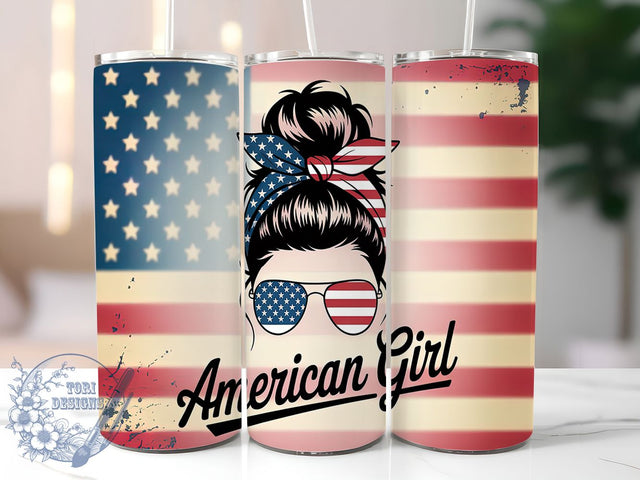 Stars & Stripes Patriotic Girl Tumbler, American Pride Gift, Fourth July Women, USA Girl Design, Independence Day Cup, Stars Stripes Present, Sublimation Template Sublimation ToriDesigns 