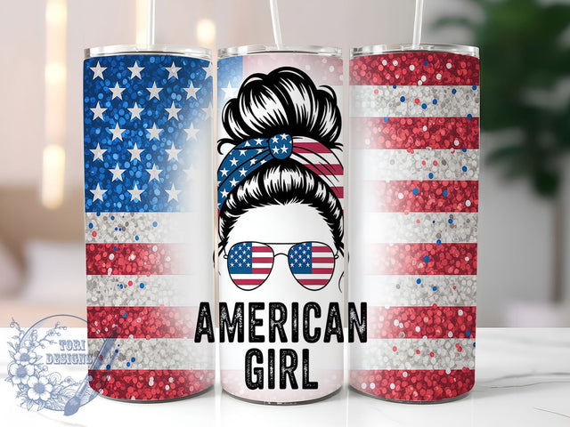 Stars & Stripes Patriotic Girl Tumbler, American Pride Gift, Fourth July Women, USA Girl Design, Independence Day Cup, Stars Stripes Present, Sublimation Template Sublimation ToriDesigns 