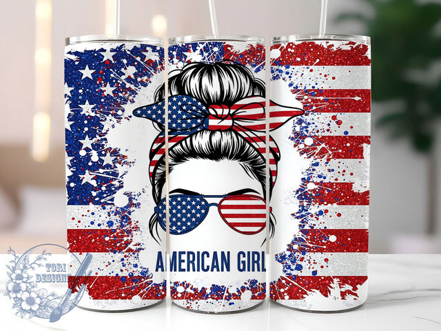 Stars & Stripes Patriotic Girl Tumbler, American Pride Gift, Fourth July Women, USA Girl Design, Independence Day Cup, Stars Stripes Present, Sublimation Template Sublimation ToriDesigns 
