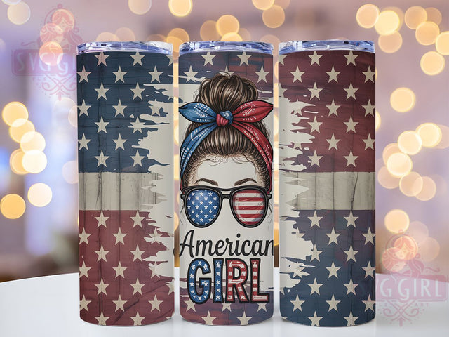 Stars & Stripes Patriotic Girl Tumbler, Independence Day Cup, American Fashion Gift, USA Girl Design, Fourth July Pattern, Stars Stripes Girl, Patriotic Fashion Art Sublimation SvggirlplusArt 