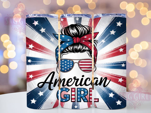 Stars & Stripes Patriotic Girl Tumbler, Independence Day Cup, American Fashion Gift, USA Girl Design, Fourth July Pattern, Stars Stripes Girl, Patriotic Fashion Art Sublimation SvggirlplusArt 