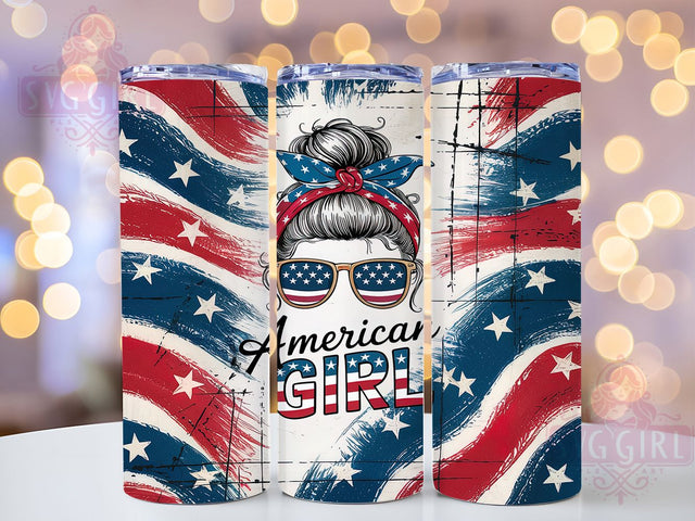 Stars & Stripes Patriotic Girl Tumbler, Independence Day Cup, American Fashion Gift, USA Girl Design, Fourth July Pattern, Stars Stripes Girl, Patriotic Fashion Art Sublimation SvggirlplusArt 