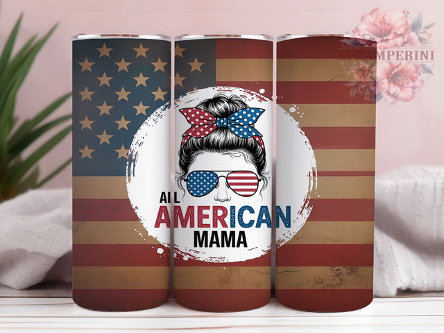 Stars & Stripes Patriotic Mom Tumbler, USA Mom Gift, American Mother Design, Mom Life Present, Patriotic Women Cup, Mom Bun Design, Sublimation Template Sublimation Li Zamperini 