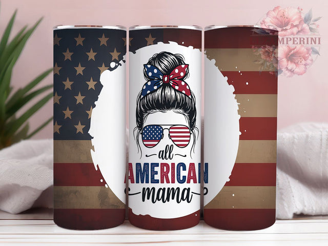 Stars & Stripes Patriotic Mom Tumbler, USA Mom Gift, American Mother Design, Mom Life Present, Patriotic Women Cup, Mom Bun Design, Sublimation Template Sublimation Li Zamperini 