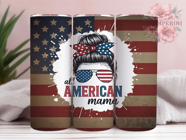 Stars & Stripes Patriotic Mom Tumbler, USA Mom Gift, American Mother Design, Mom Life Present, Patriotic Women Cup, Mom Bun Design, Sublimation Template Sublimation Li Zamperini 