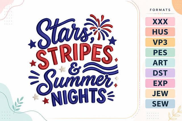 Stars Stripes Summer Nights 4th of July Embroidery Design Embroidery/Applique DESIGNS sg embroidery 