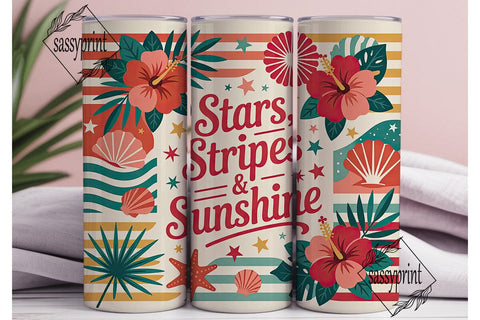 Stars Stripes & Sunshine Tumbler Wrap Sublimation sassyprint 