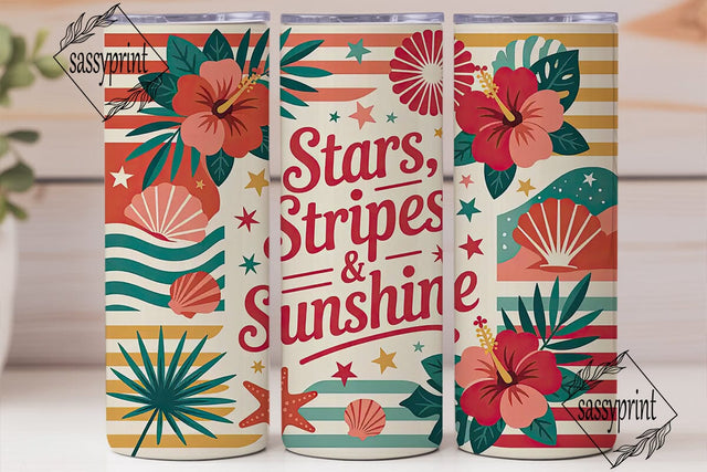 Stars Stripes & Sunshine Tumbler Wrap Sublimation sassyprint 