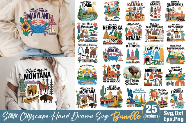State Cityscape Hand Drawn SVG Bundle SVG Angelina750 