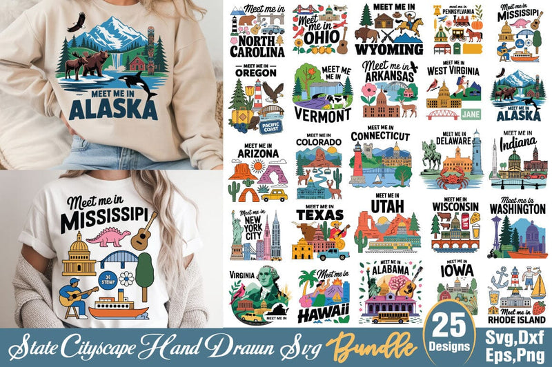 State Cityscape Hand Drawn SVG Bundle SVG Angelina750 