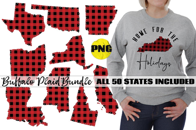 State Pride Buffalo Plaid All 50 States PNG Bundle Sublimation AlexandHer Digital Art 