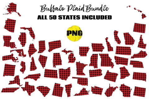 State Pride Buffalo Plaid All 50 States PNG Bundle Sublimation AlexandHer Digital Art 