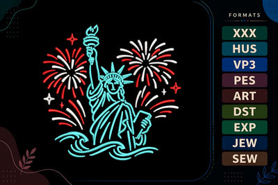 Statue of Liberty Fireworks Embroidery Design | 4th of July Patriotic USA Embroidery/Applique DESIGNS sg embroidery 