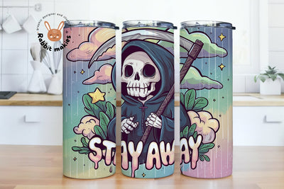 Stay Away Funny Grim Reaper Halloween 20oz Skinny Tumbler Png, Snarky Skeleton Sublimation Design Sublimation Rabbitmakies 